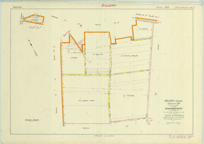 Sillery (51536). Section ZD 2 échelle 1/2500, plan remembré pour 1965, plan régulier (papier).