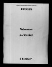 Étoges. Naissances an XI-1862