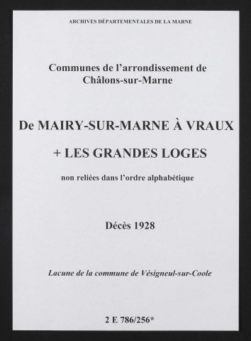 Communes de Mairy-sur-Marne à Vraux de l'arrondissement de Châlons. Décès 1928