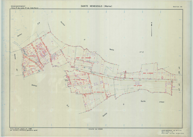 Sainte-Menehould (51507). Section ZS échelle 1/2000, plan remembré pour 1984, plan régulier (calque)