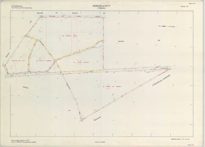 Val-des-Marais (51158). Morains (51383). Section ZH échelle 1/2000, plan remembré pour 1971, plan régulier (papier armé)