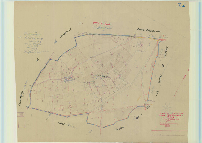Chaumuzy (51140). Section D2 échelle 1/2000, plan mis à jour pour 1944, plan non régulier (papier).