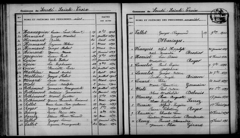 Soudé-Sainte-Croix. Table décennale 1893-1902