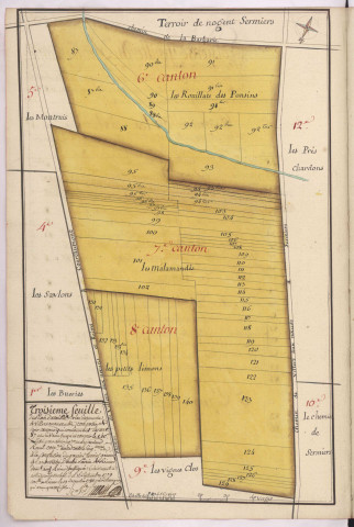 Plan détaillé de la seigneurie de Villers-aux-Noeuds dépendant de la châtellenie de Nogent-Sermiers : 3ème feuille (1780), Pierre Villain
