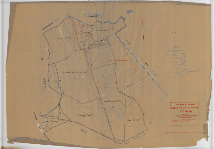 Bannay (51034). Section A1 échelle 1/2500, plan mis à jour pour 01/01/1933, non régulier (calque)