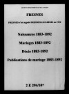 Fresnes. Naissances, mariages, décès, publications de mariage 1883-1892