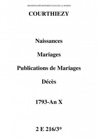 Courthiézy. Naissances, mariages, décès, publications de mariage 1793-an X