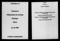 Ventelay. Naissances, publications de mariage, mariages, décès an XI-1809