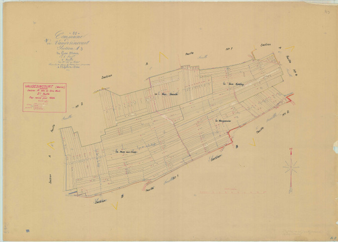 Vaudesincourt (51600). Section A3 échelle 1/2500, plan mis à jour pour 1936, plan non régulier (papier).