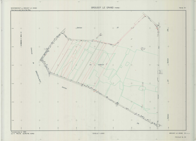 Broussy-le-Grand (51090). Section ZV échelle 1/2000, plan remembré pour 01/01/1984, plan régulier de qualité P5 (calque)