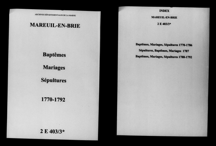 Mareuil-en-Brie. Baptêmes, mariages, sépultures 1770-1792