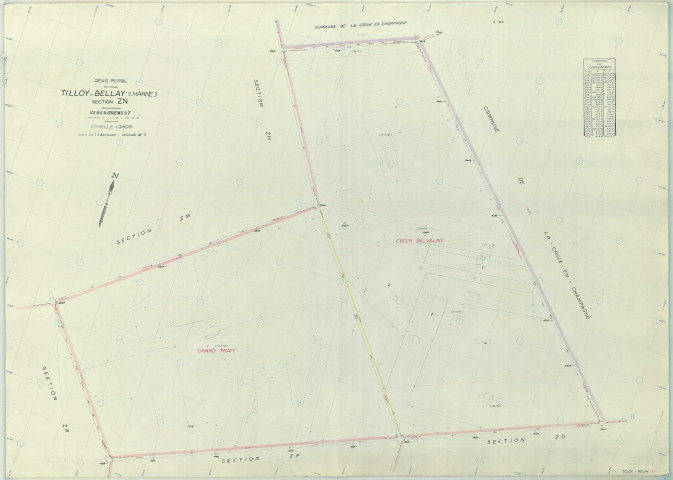 Tilloy-et-Bellay (51572). Section ZN échelle 1/2000, plan remembré pour 1963, plan régulier (papier armé)