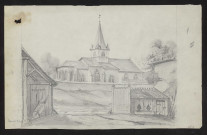 Vue d'une église depuis une cour