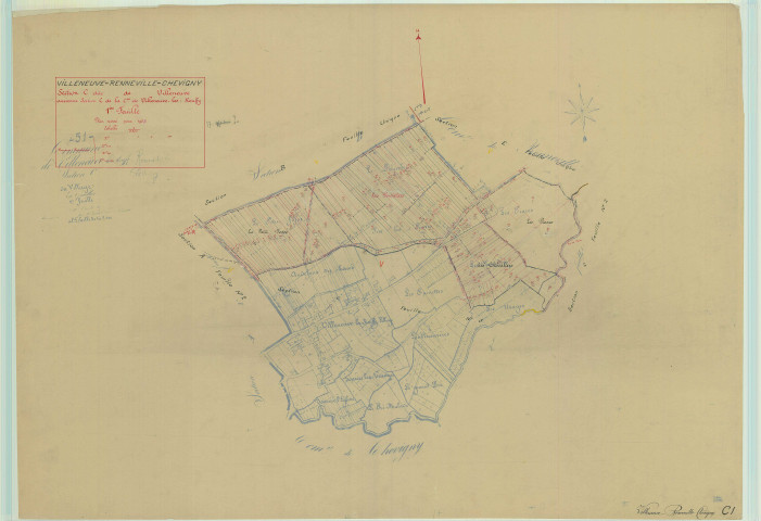 Villeneuve-Renneville-Chevigny (51627). Section C1 échelle 1/2500, plan mis à jour pour 1935 (ancienne section C1), plan non régulier (papier)
