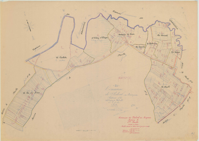 Belval-en-Argonne (51047). Section A1 échelle 1/2500, plan mis à jour pour 1957, plan non régulier (papier)