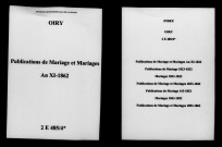 Oiry. Publications de mariage, mariages an XI-1862