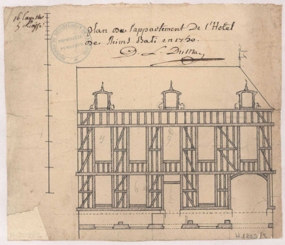 Plan de l'appartement de l'hôtel de Reims bati en 1750.