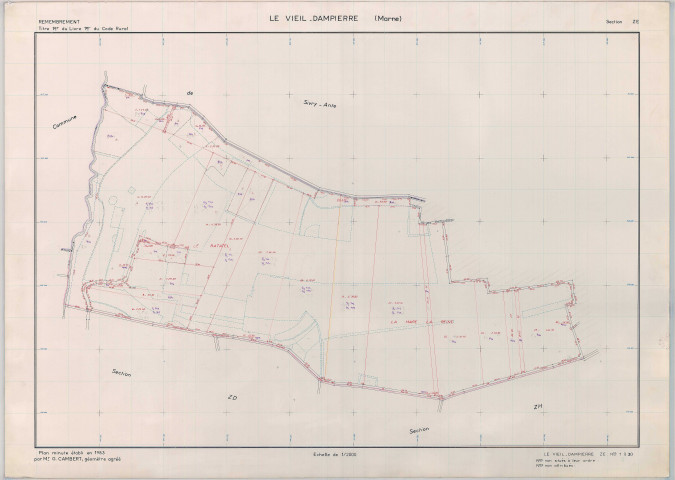 Vieil-Dampierre (Le) (51619). Section ZE échelle 1/2000, plan remembré pour 1983, plan régulier (papier armé)