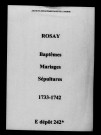 Rosay. Baptêmes, mariages, sépultures 1733-1742