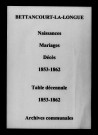 Bettancourt-la-Longue. Naissances, mariages, décès et tables décennales des naissances, mariages, décès 1853-1862