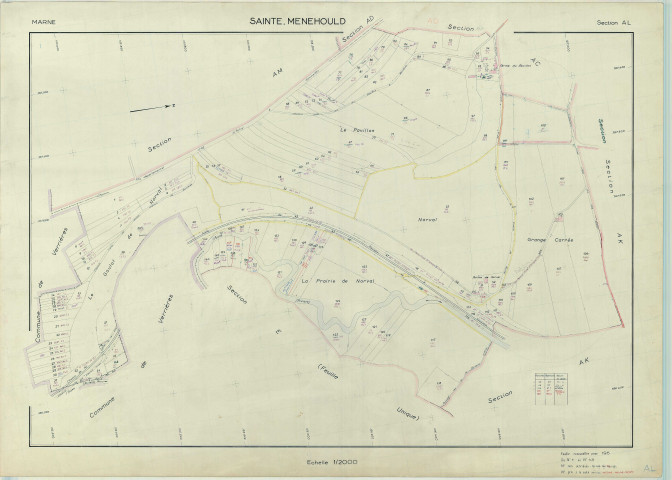 Sainte-Menehould (51507). Section AL échelle 1/2000, plan renouvelé pour 1966, plan régulier (papier armé)