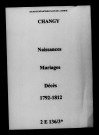 Changy. Naissances, mariages, décès 1792-1812