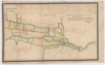 Plan géométral figuratif des seigneuries du Chapitre et de Saint-Remy, le long de la rivière de Vesle et des moulins de Fléchambault et de rue de Moulins (1769)