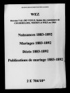 Wez. Naissances, mariages, décès, publications de mariage 1883-1892