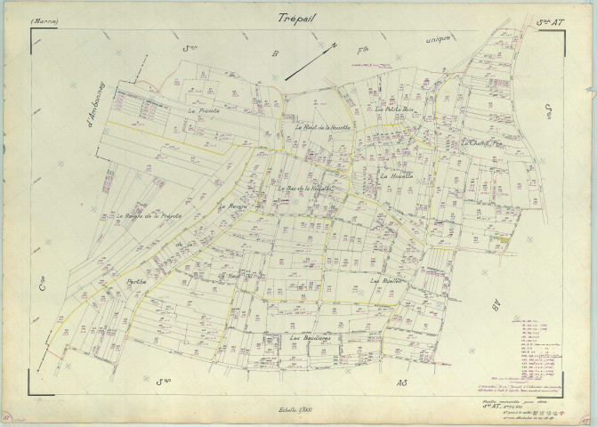 Trépail (51580). Section AT échelle 1/1000, plan renouvelé pour 1965, plan régulier (papier armé).