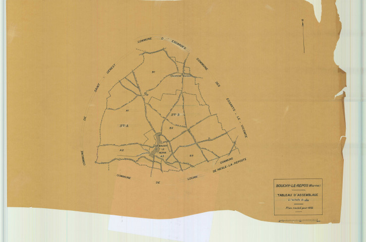 Bouchy-Saint-Genest (51071). Tableau d'assemblage 3 échelle 1/10000, plan mis à jour pour 01/01/1932, non régulier (papier)