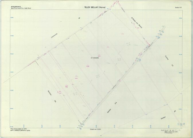 Tilloy-et-Bellay (51572). Section XB 2 échelle 1/2000, plan remembré pour 1976, plan régulier (papier armé)