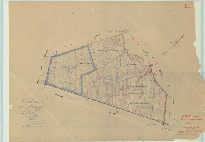 Lavannes (51318). Section E3 échelle 1/2500, plan mis à jour pour 1942, plan non régulier (papier).
