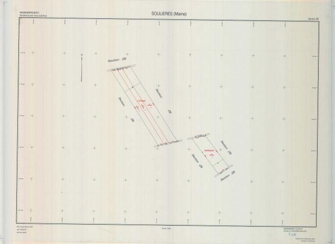 Soulières (51558). Section ZB échelle 1/2000, plan remembré pour 2002, plan régulier (calque)