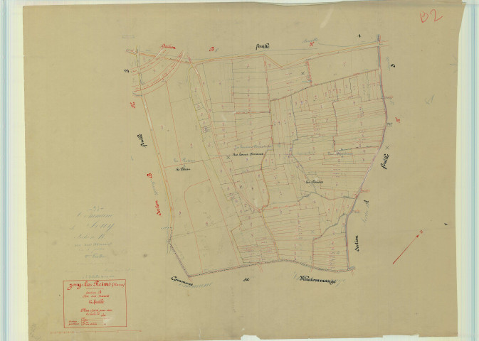 Jouy-lès-Reims (51310). Section B2 échelle 1/1000, plan mis à jour pour 1934, plan non régulier (papier).