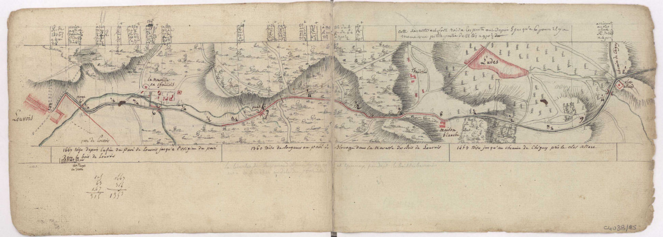 Cartes itineraires grandes routes, 1786 : Route de Paris en Allemagne par Epernay et Chaalons, de Louvois à Ludes.