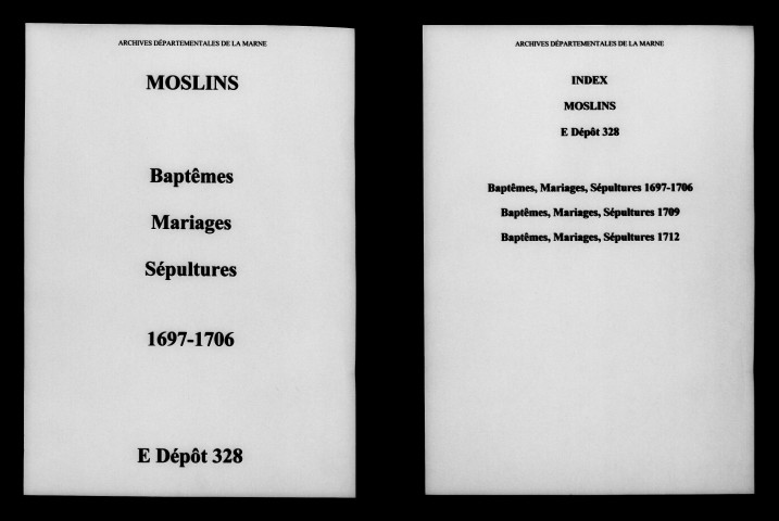 Moslins. Baptêmes, mariages, sépultures 1697-1712