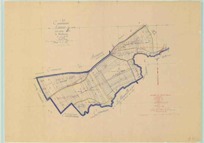 Vienne-la-Ville (51620). Section B2 échelle 1/2500, plan mis à jour pour 1960, plan non régulier (papier)
