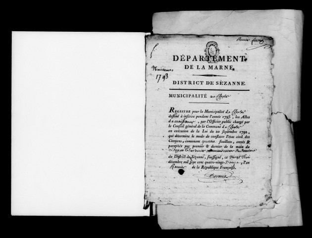 Clesles. Naissances, mariages, décès, publications de mariage 1793-an X