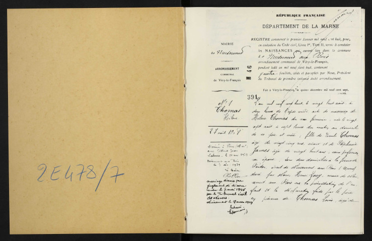 Nuisement-aux-Bois. Naissances, mariages, décès 1908-1921 (reconstitutions)