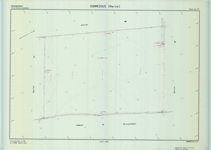 Sommesous (51545). Section XY échelle 1/2000, plan remembré pour 1991, plan régulier (calque)