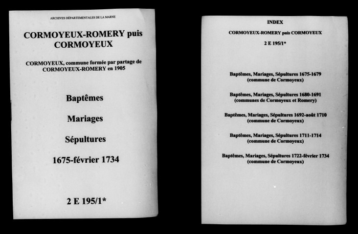 Cormoyeux-Romery. Baptêmes, mariages, sépultures 1675-1734