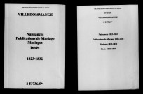Ville-Dommange. Naissances, publications de mariage, mariages, décès 1823-1832