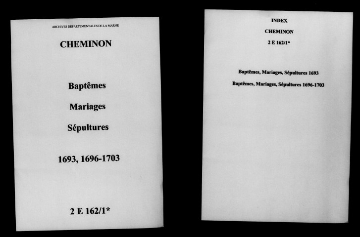 Cheminon. Baptêmes, mariages, sépultures 1693-1703