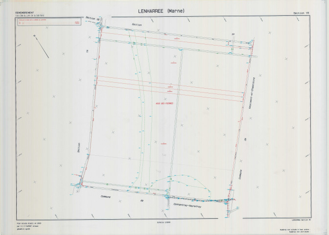 Lenharrée (51319). Section YR échelle 1/2000, plan remembré pour 01/01/2003, plan régulier de qualité P5 (calque)