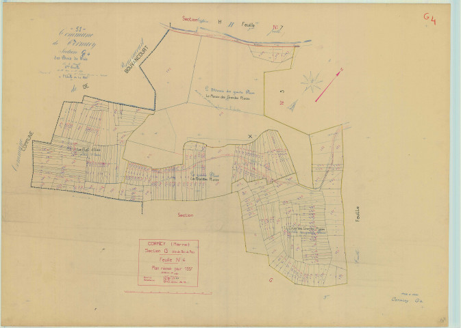 Cormicy (51171). Section G4 échelle 1/1250, plan mis à jour pour 1937, plan non régulier (papier).