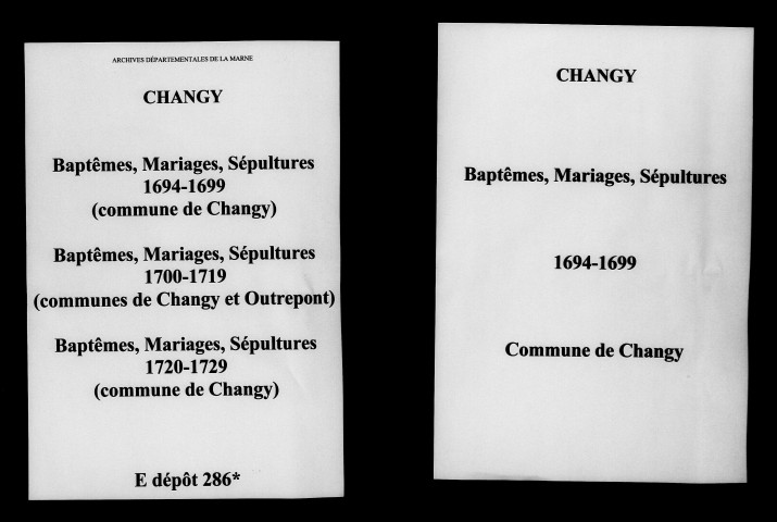 Changy. Baptêmes, mariages, sépultures 1694-1729