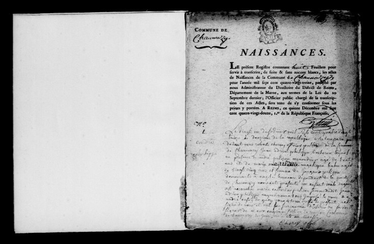 Chaumuzy. Naissances, publications de mariage, mariages, décès 1793-an X