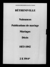 Bétheniville. Naissances, publications de mariage, mariages, décès 1833-1842
