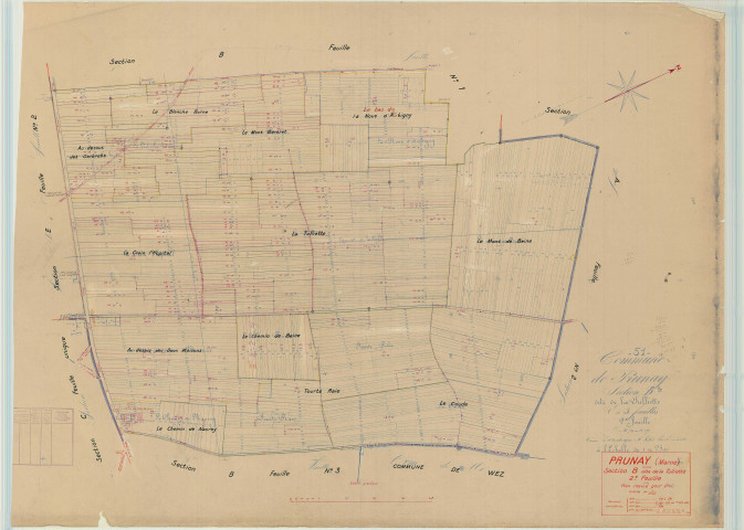 Prunay (51449). Section B2 échelle 1/2500, plan mis à jour pour 1940, plan non régulier (papier).