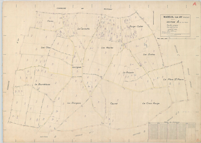 Mareuil-sur-Ay (Aÿ-Champagne 51030). Section A1 échelle 1/1000, plan refait pour 1954, plan régulier (papier).